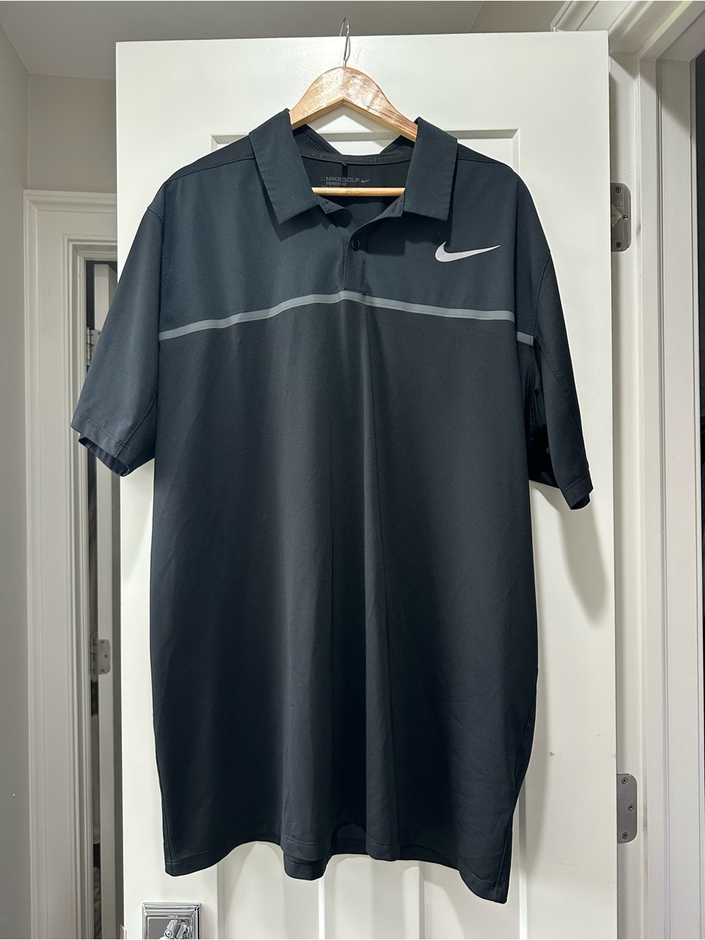 Nike Men’s Black Polo with Gray Chest Stripe